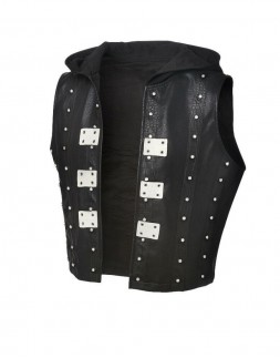 WWE Aj Styles Leather Hoodie Vest